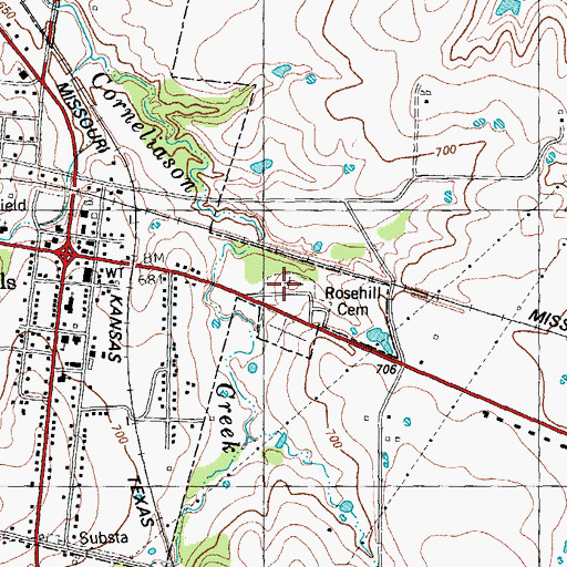 Topographic Map of Rosehill Cemetery, TX