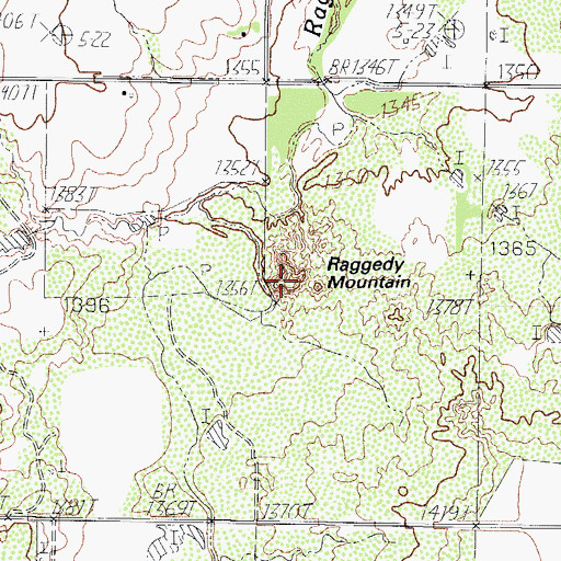 Topographic Map of Raggedy Mountain, TX