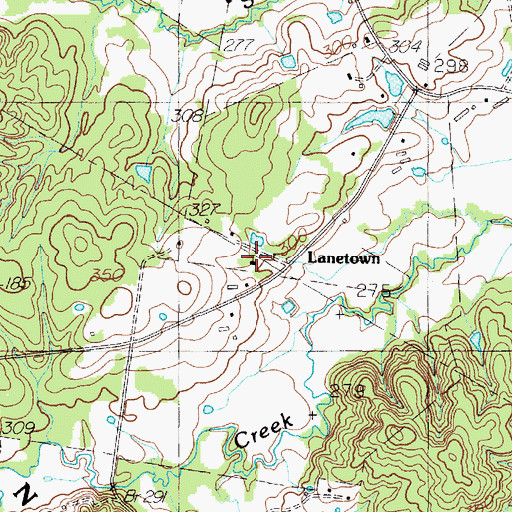 Topographic Map of Lanetown, TX