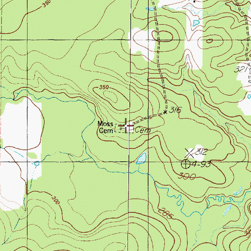 Topographic Map of Moss Cemetery, TX