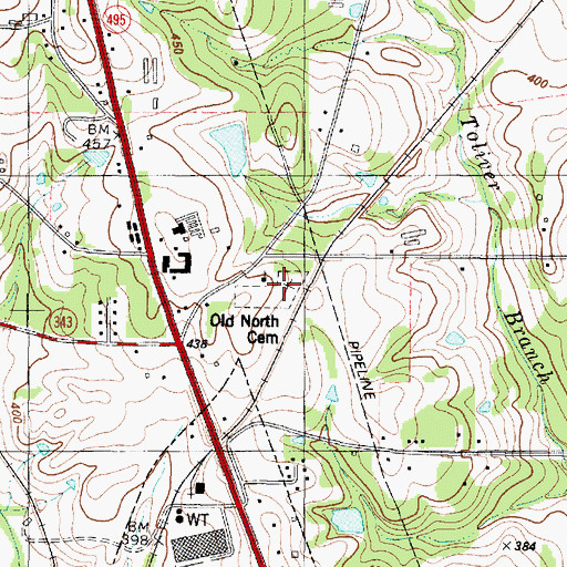 Topographic Map of Old North Cemetery, TX