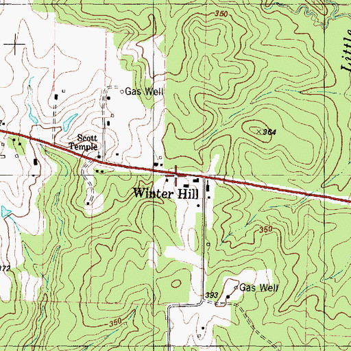 Topographic Map of Winter Hill, TX