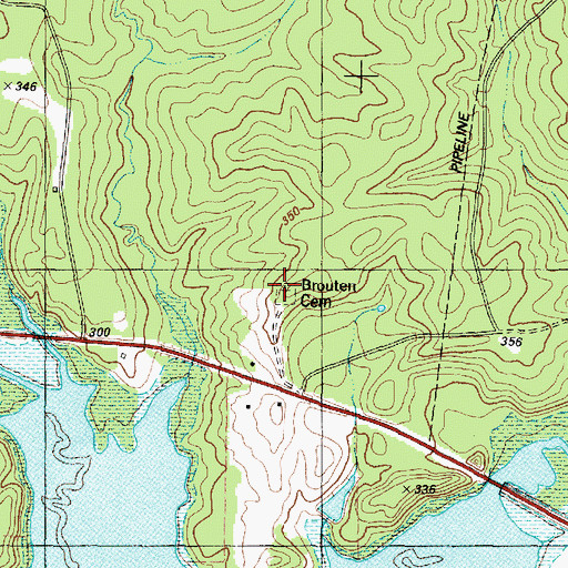 Topographic Map of Bruton - Sanders Cemetery, TX