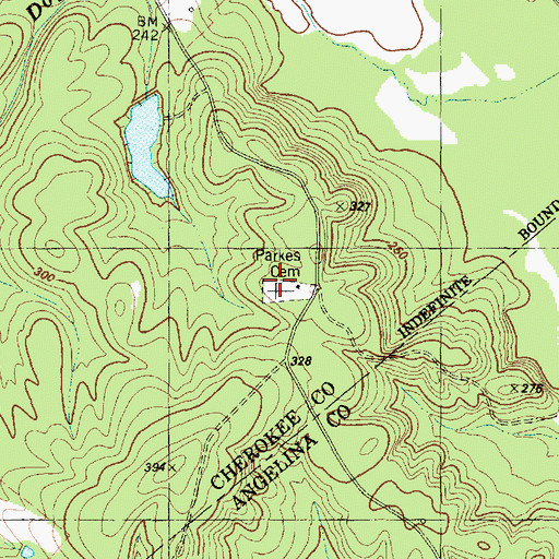 Topographic Map of Parkes Cemetery, TX