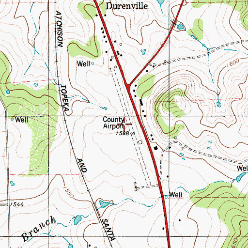 Topographic Map of Mills County Airport (historical), TX
