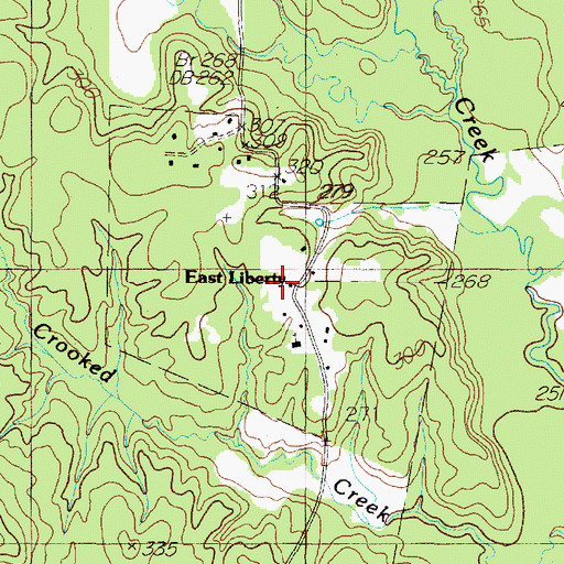 Topographic Map of East Liberty, TX