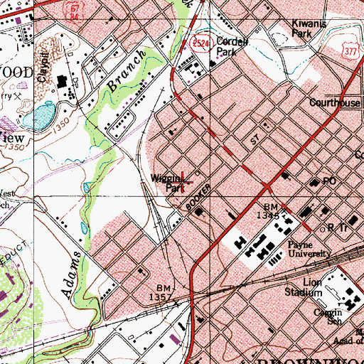 Topographic Map of Wiggins Park, TX