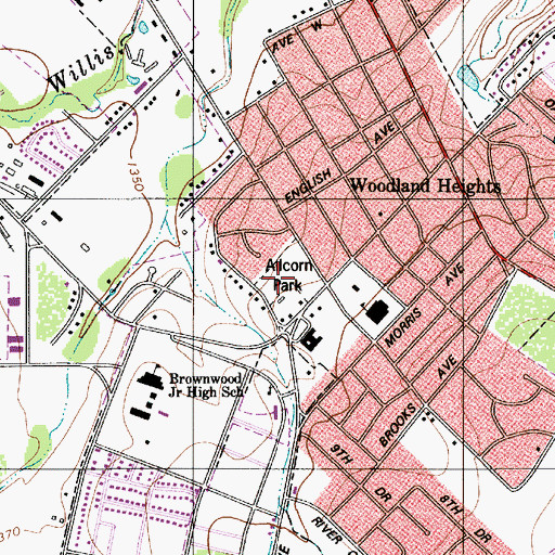 Topographic Map of Allcorn Park, TX