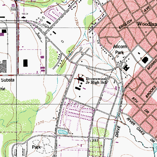 Topographic Map of Brownwood Junior High School, TX