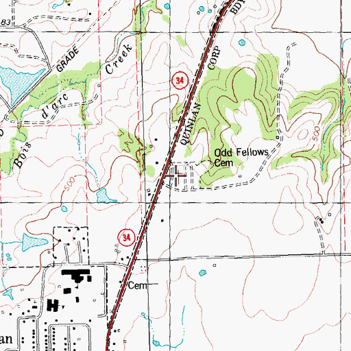 Topographic Map of Odd Fellows Cemetery, TX