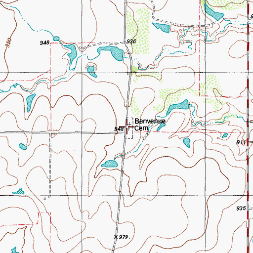 Topographic Map of Benvenue Cemetery, TX