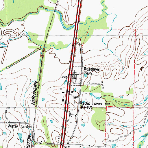Topographic Map of Restlawn Cemetery, TX