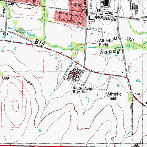 Topographic Map of South Paris High School, TX