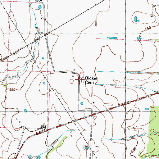 Topographic Map of Dickie Cemetery, TX