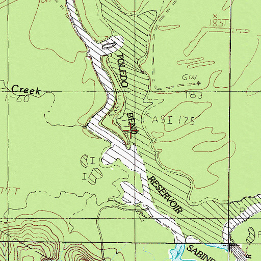 Topographic Map of Toledo Bend Reservoir, TX