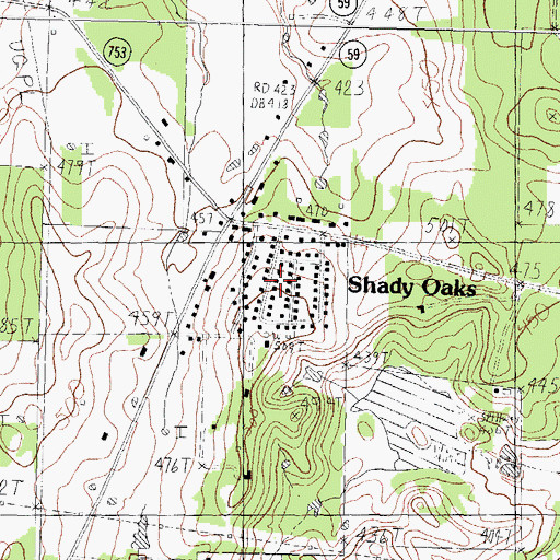 Topographic Map of Shady Oaks, TX