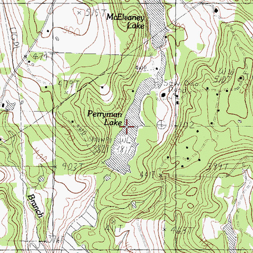 Topographic Map of Perryman Lake, TX