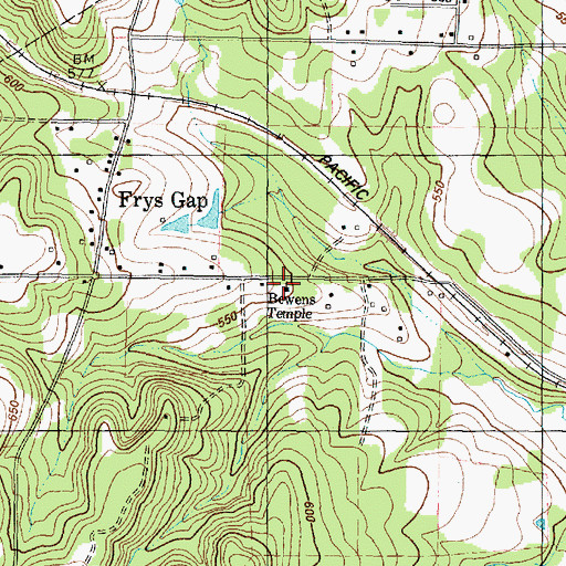 Topographic Map of Bowens Temple, TX