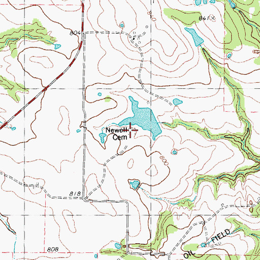 Topographic Map of Newell Cemetery, TX