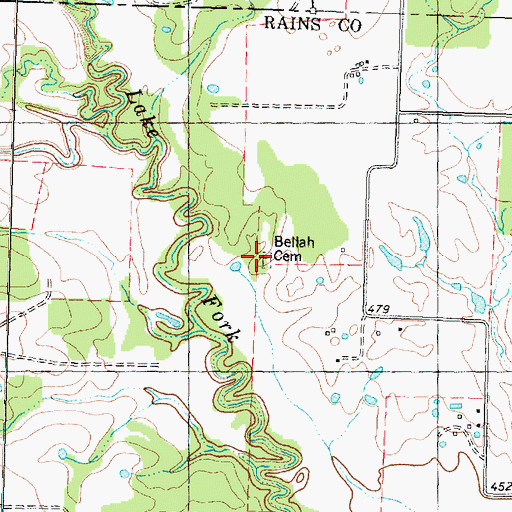Topographic Map of Bellah Cemetery, TX