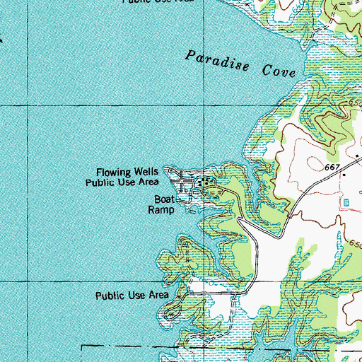 Topographic Map of Flowing Wells Public Use Area, TX