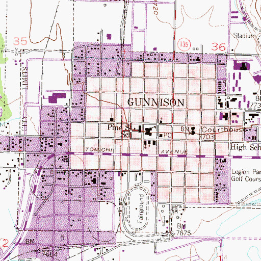 Topographic Map of Pine Street School, CO