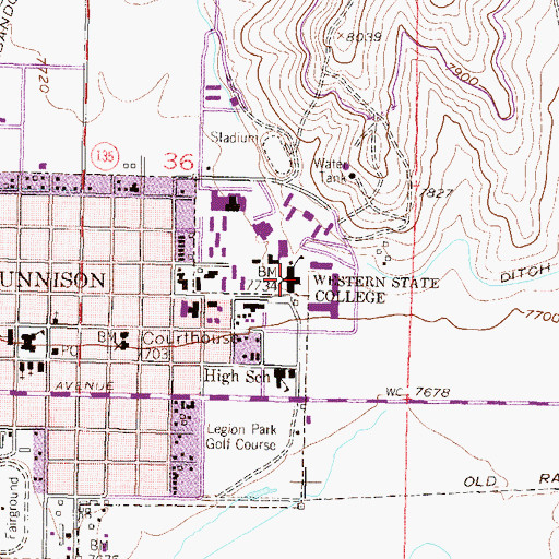 Topographic Map of Western State Colorado University, CO