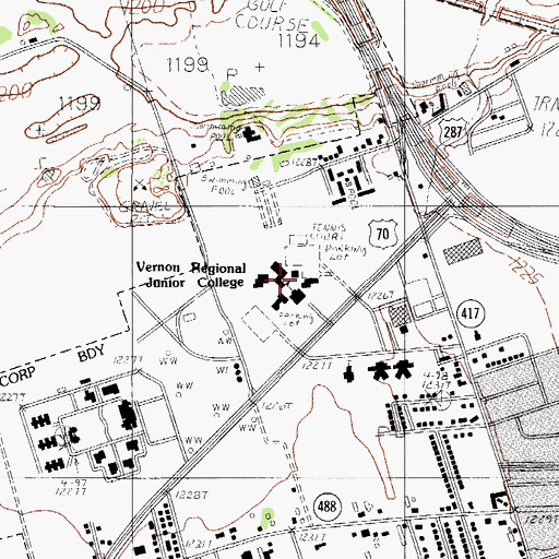 Topographic Map of Vernon Regional Junior College, TX