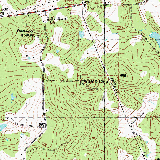 Topographic Map of Wilson Cemetery, TX