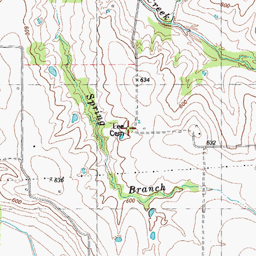 Topographic Map of Lee Cemetery, TX