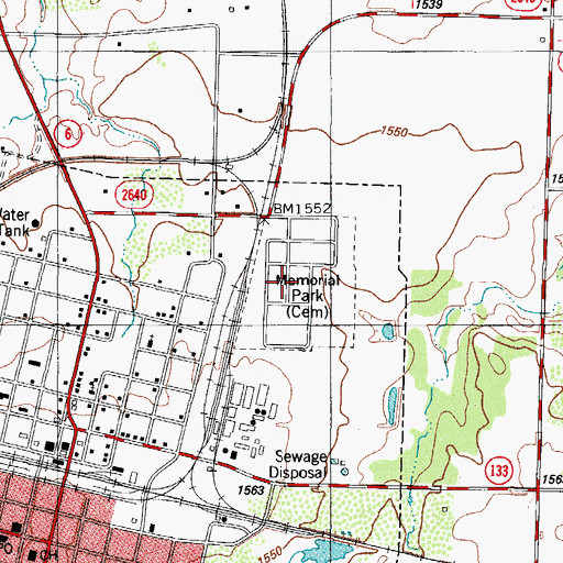 Topographic Map of Memorial Park Cemetery, TX