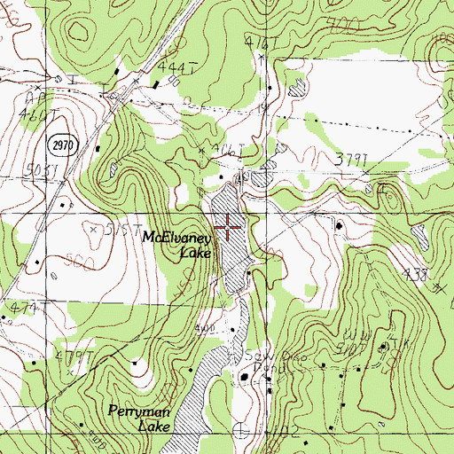 Topographic Map of McElvaney Lake, TX
