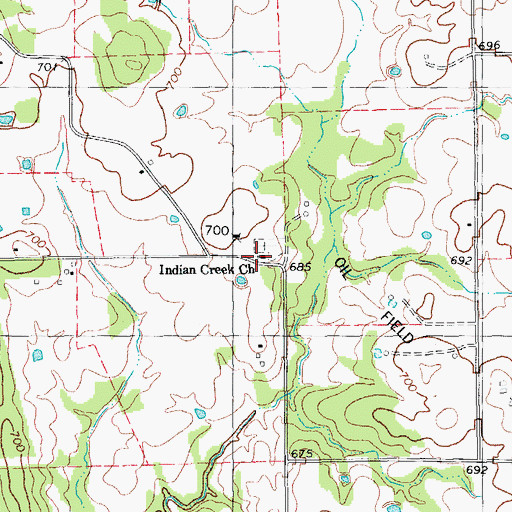 Topographic Map of Indian Creek Church, TX