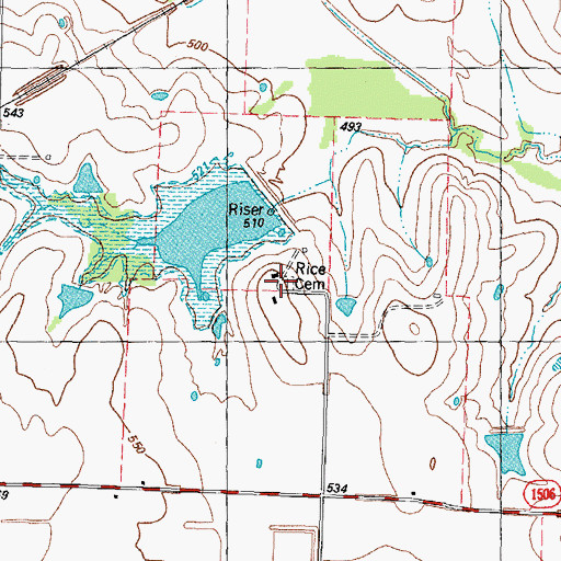 Topographic Map of Rice Cemetery, TX