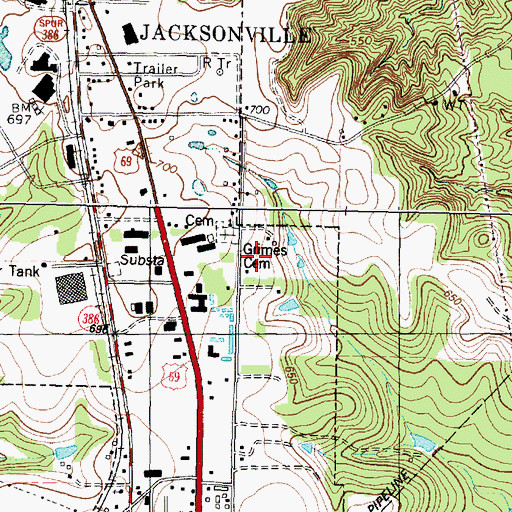 Topographic Map of Grimes Cemetery, TX
