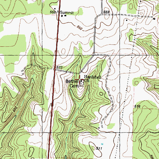 Topographic Map of Hardshell Church, TX