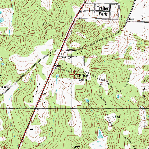 Topographic Map of Price Cemetery, TX