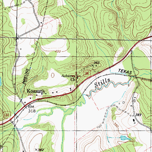 Topographic Map of Asberry Church, TX