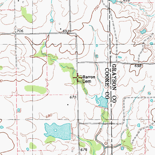 Topographic Map of Barron Cemetery, TX