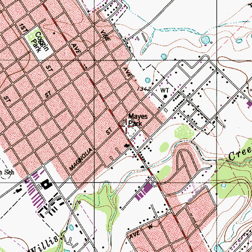 Topographic Map of Mayes Park, TX