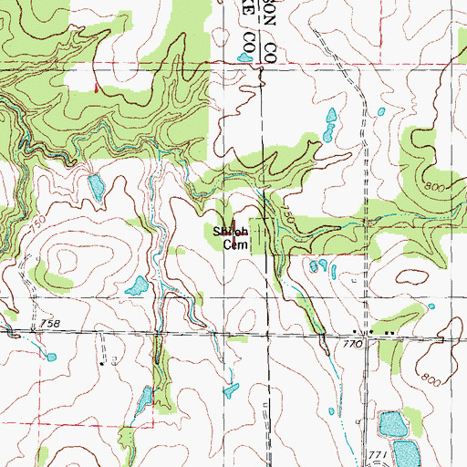 Topographic Map of Shiloh Cemetery, TX