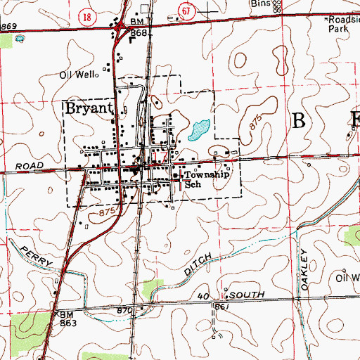Topographic Map of Bryant Community Building, IN