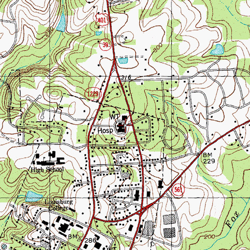 Topographic Map of Franklin Regional Medical Center, NC