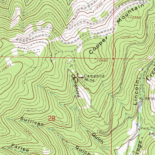 Topographic Map of Campbird Mine, CO
