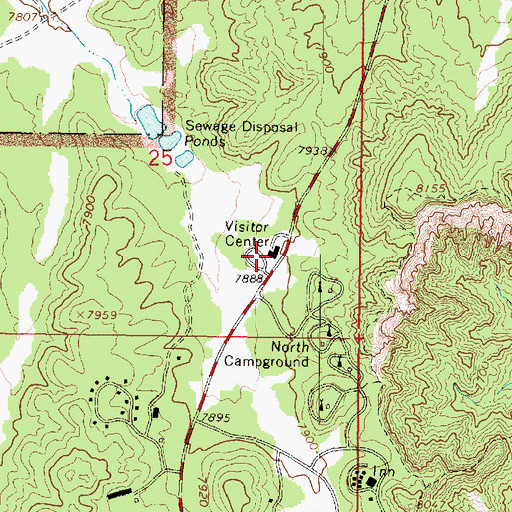 Topographic Map of Bryce Canyon National Park Visitors Center, UT