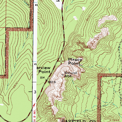 Topographic Map of Piracy Point Overlook, UT