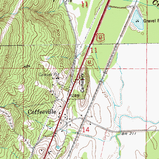 Topographic Map of Coffeyville Cemetery, AR