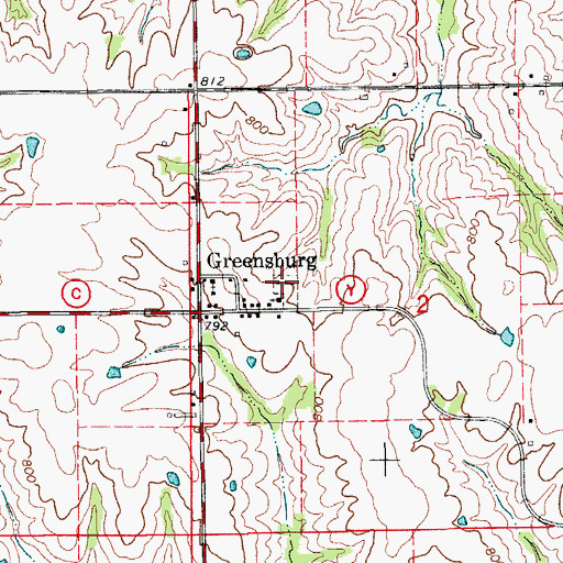 Topographic Map of Greensburg Cemetery, MO