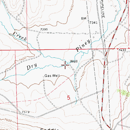 Topographic Map of South Fork Dry Piney Creek, WY