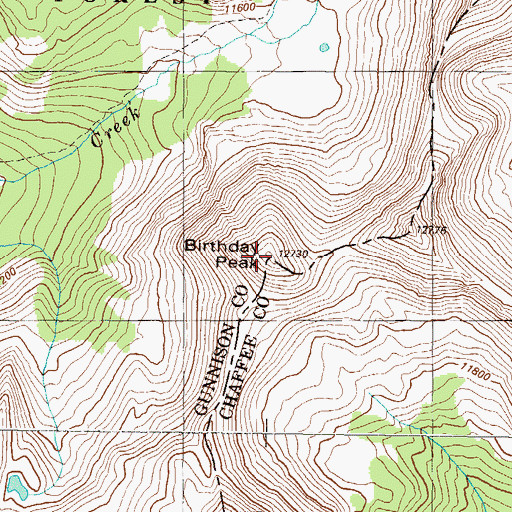 Topographic Map of Birthday Peak, CO